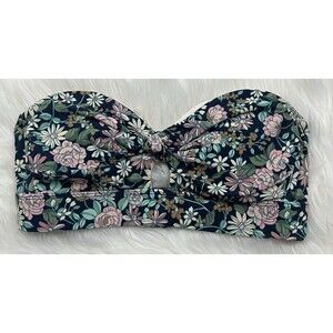 Kona Sol Womens S Bikini Swimsuit Top Bandeau Floral Tie Front Removable Strap‎